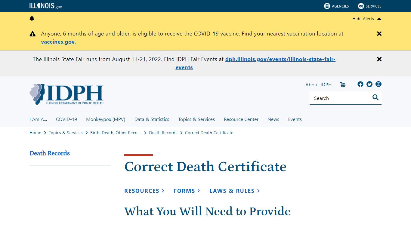 Correct Death Certificate - Illinois